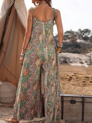 Streetwear Regular Fit Floral U Neck Sleeveless Jumpsuit - Image 2
