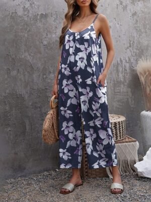 Streetwear Regular Fit Floral U Neck Sleeveless Jumpsuit - Image 3