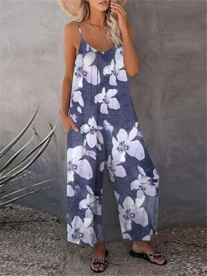 Streetwear Regular Fit Floral U Neck Sleeveless Jumpsuit - Image 3