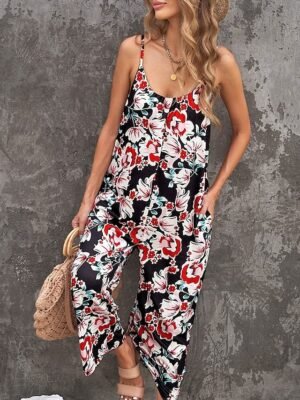Streetwear Regular Fit Floral U Neck Sleeveless Jumpsuit - Image 4