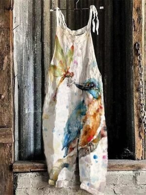 Streetwear Regular Fit Floral U Neck Sleeveless Pocket Dungarees Jumpsuit - Image 4