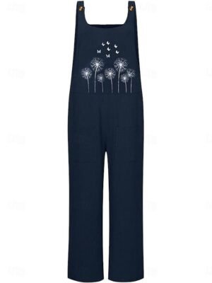 Streetwear Regular Fit Floral U Neck Sleeveless Pocket Overall - Image 4