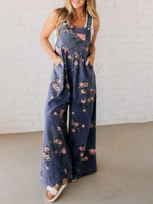 Streetwear Regular Fit Floral U Neck Sleeveless Jumpsuit - Image 4