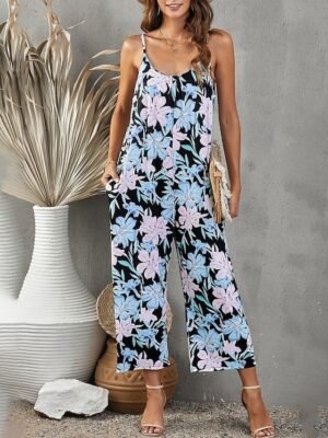 Streetwear Regular Fit Floral U Neck Sleeveless Jumpsuit - Image 5