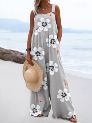 Streetwear Regular Fit Floral U Neck Sleeveless Jumpsuit - Image 5