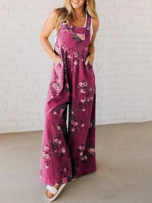 Streetwear Regular Fit Floral U Neck Sleeveless Jumpsuit - Image 5
