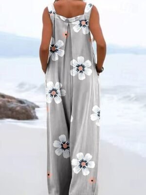 Streetwear Regular Fit Floral U Neck Sleeveless Jumpsuit - Image 6