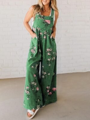 Streetwear Regular Fit Floral U Neck Sleeveless Jumpsuit - Image 6