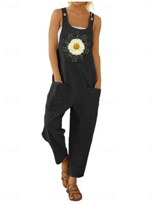 Streetwear Regular Fit Floral U Neck Sleeveless Pocket Overall - Image 6