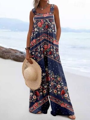 Streetwear Regular Fit Floral U Neck Sleeveless Jumpsuit - Image 7