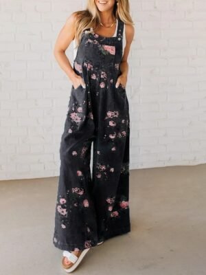 Streetwear Regular Fit Floral U Neck Sleeveless Jumpsuit - Image 7