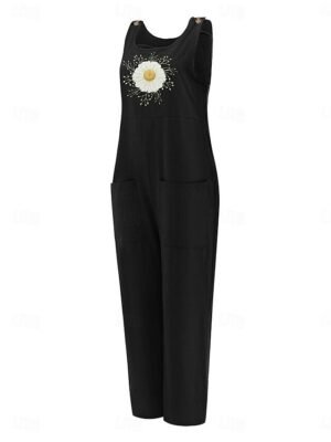 Streetwear Regular Fit Floral U Neck Sleeveless Pocket Overall - Image 7