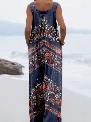 Streetwear Regular Fit Floral U Neck Sleeveless Jumpsuit - Image 8
