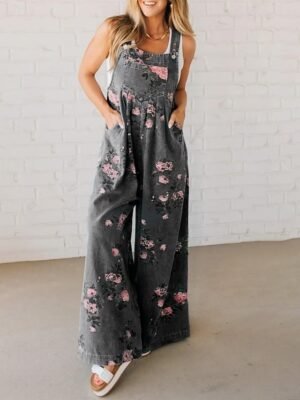 Streetwear Regular Fit Floral U Neck Sleeveless Jumpsuit - Image 8