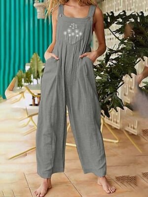 Streetwear Regular Fit Floral U Neck Sleeveless Jumpsuit - Image 9