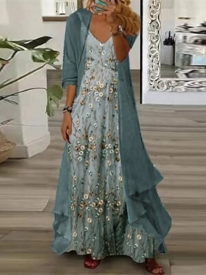 Streetwear Regular Fit Floral V Neck Half Sleeve Skirt Set - Image 1
