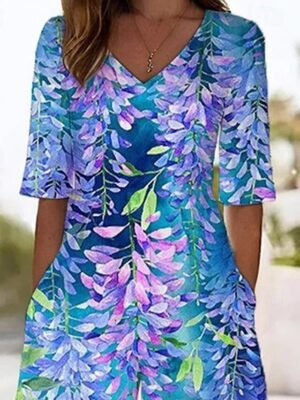 Streetwear Regular Fit Floral V Neck Short Sleeve Wide Leg Jumpsuit - Image 2