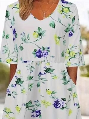 Streetwear Regular Fit Floral V Neck Short Sleeve Wide Leg Jumpsuit - Image 2