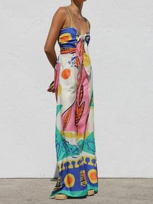 Streetwear Regular Fit Floral V Neck Sleeveless Jumpsuit - Image 2