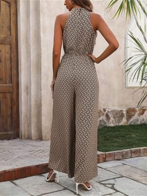 Streetwear Regular Fit Geometric Stand Collar Sleeveless Jumpsuit - Image 2
