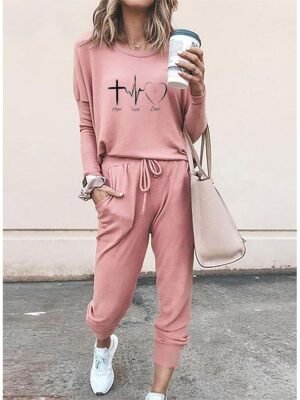 Streetwear Regular Fit Heart Crew Neck Short Sleeve Tracksuit Set - Image 3
