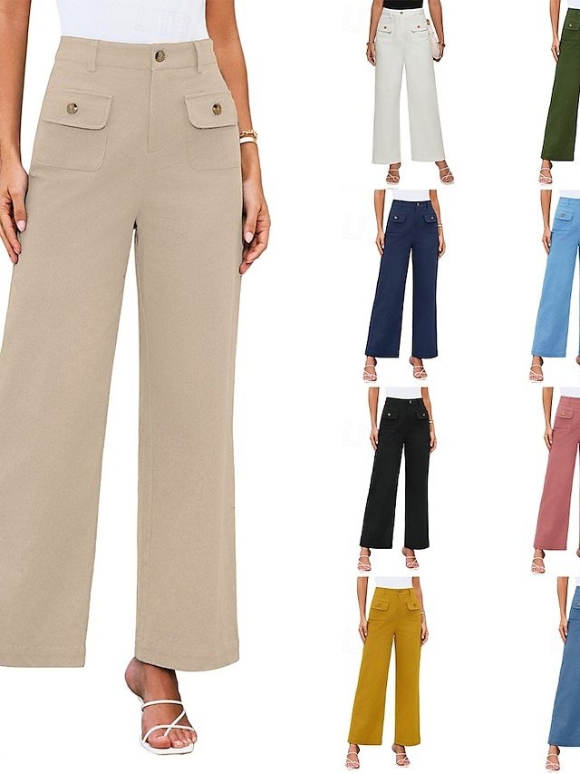 Streetwear Regular Fit High Waist Plain Long Wide Leg Trousers - Image 1