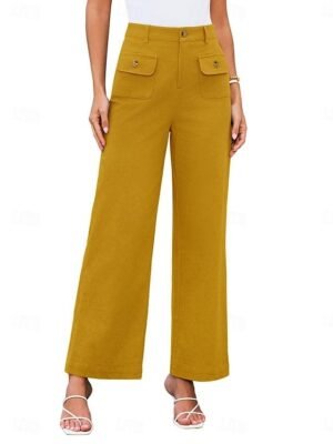 Streetwear Regular Fit High Waist Plain Long Wide Leg Trousers - Image 16