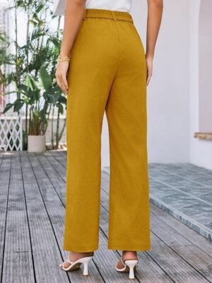 Streetwear Regular Fit High Waist Plain Long Wide Leg Trousers - Image 20