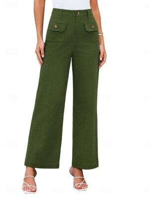 Streetwear Regular Fit High Waist Plain Long Wide Leg Trousers - Image 21