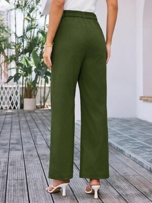 Streetwear Regular Fit High Waist Plain Long Wide Leg Trousers - Image 25