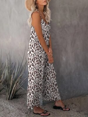 Streetwear Regular Fit Leopard V Neck Sleeveless Jumpsuit - Image 3