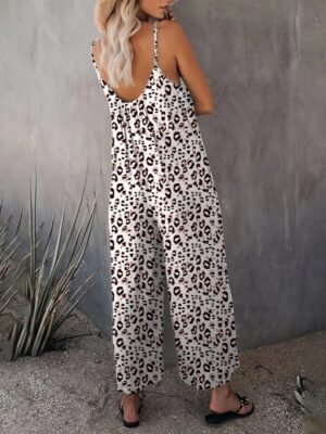 Streetwear Regular Fit Leopard V Neck Sleeveless Jumpsuit - Image 4