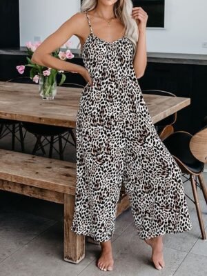 Streetwear Regular Fit Leopard V Neck Sleeveless Jumpsuit - Image 4
