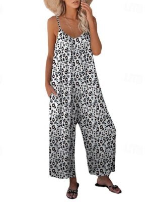 Streetwear Regular Fit Leopard V Neck Sleeveless Jumpsuit - Image 5