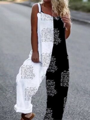 Streetwear Regular Fit Letter Print Square Neck Sleeveless Summer Overall - Image 1