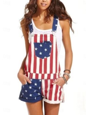 Streetwear Regular Fit National Flag Square Neck Sleeveless Overall - Image 1