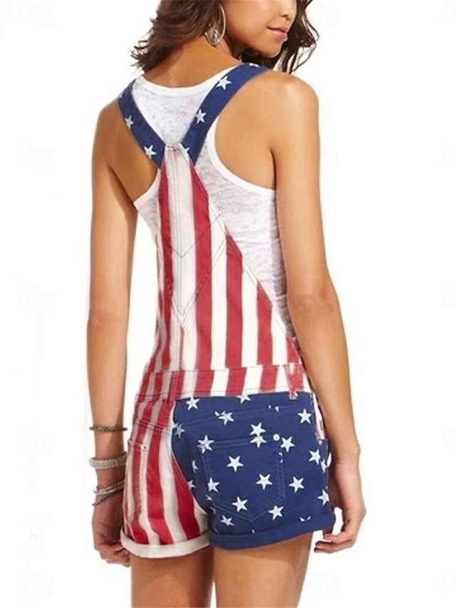 Streetwear Regular Fit National Flag Square Neck Sleeveless Overall - Image 2