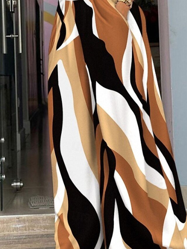 Streetwear Regular Fit Natural Geometry Elastic Waist Full Length Wide Leg Slacks - Image 2