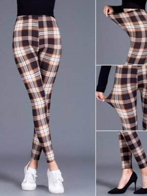 Streetwear Regular Fit Plaid High Waist Full Length Tights - Image 1