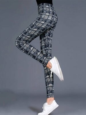 Streetwear Regular Fit Plaid High Waist Full Length Tights - Image 3