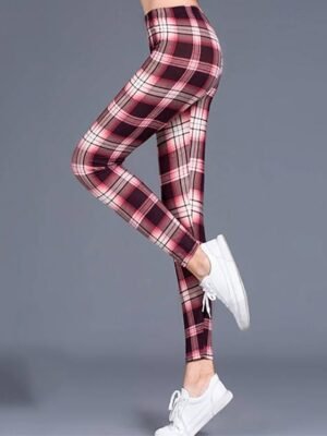 Streetwear Regular Fit Plaid High Waist Full Length Tights - Image 5