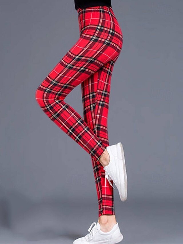 Streetwear Regular Fit Plaid High Waist Full Length Tights - Image 6