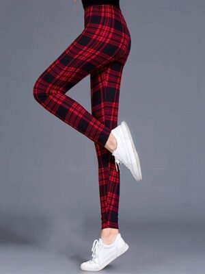 Streetwear Regular Fit Plaid High Waist Full Length Tights - Image 7