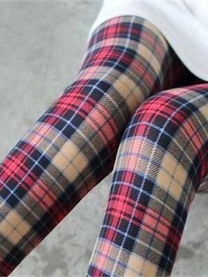 Streetwear Regular Fit Plaid High Waist Full Length Tights - Image 8