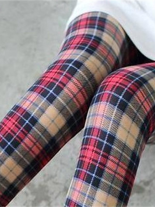 Streetwear Regular Fit Plaid High Waist Full Length Tights - Image 8