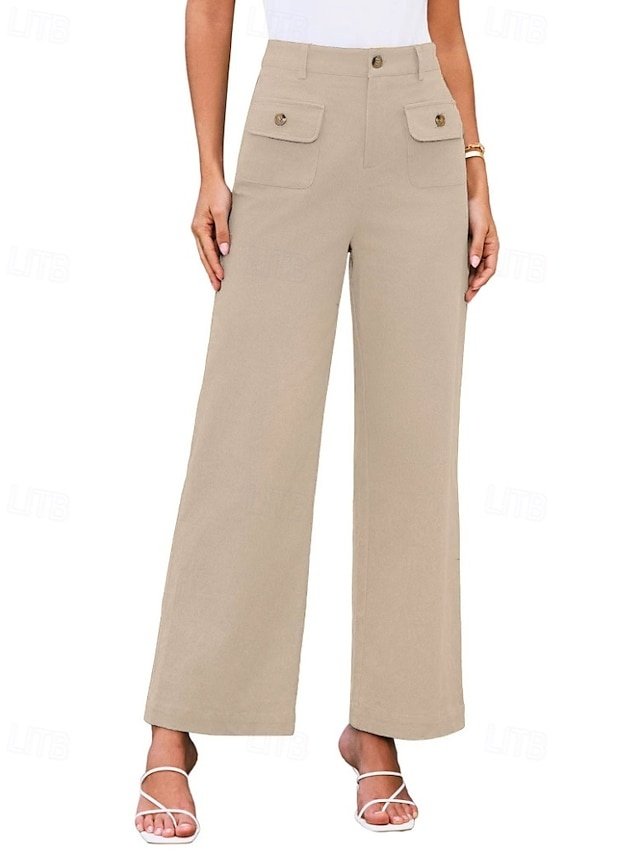Streetwear Regular Fit Plain Elastic Waist Full Length Wide Leg Slacks - Image 1