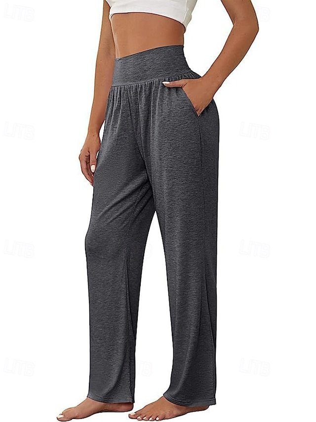 Streetwear Regular Fit Plain Elastic Waist Full Length Wide Leg Slacks - Image 2