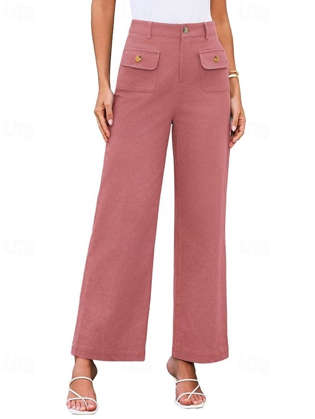 Streetwear Regular Fit Plain Elastic Waist Full Length Wide Leg Slacks - Image 2