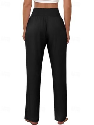 Streetwear Regular Fit Plain Elastic Waist Full Length Wide Leg Slacks - Image 3