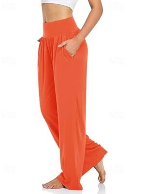 Streetwear Regular Fit Plain Elastic Waist Full Length Wide Leg Slacks - Image 5